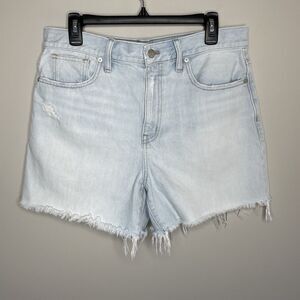 Madewell Blue High-Waisted Jean Shorts with Frayed Hem
